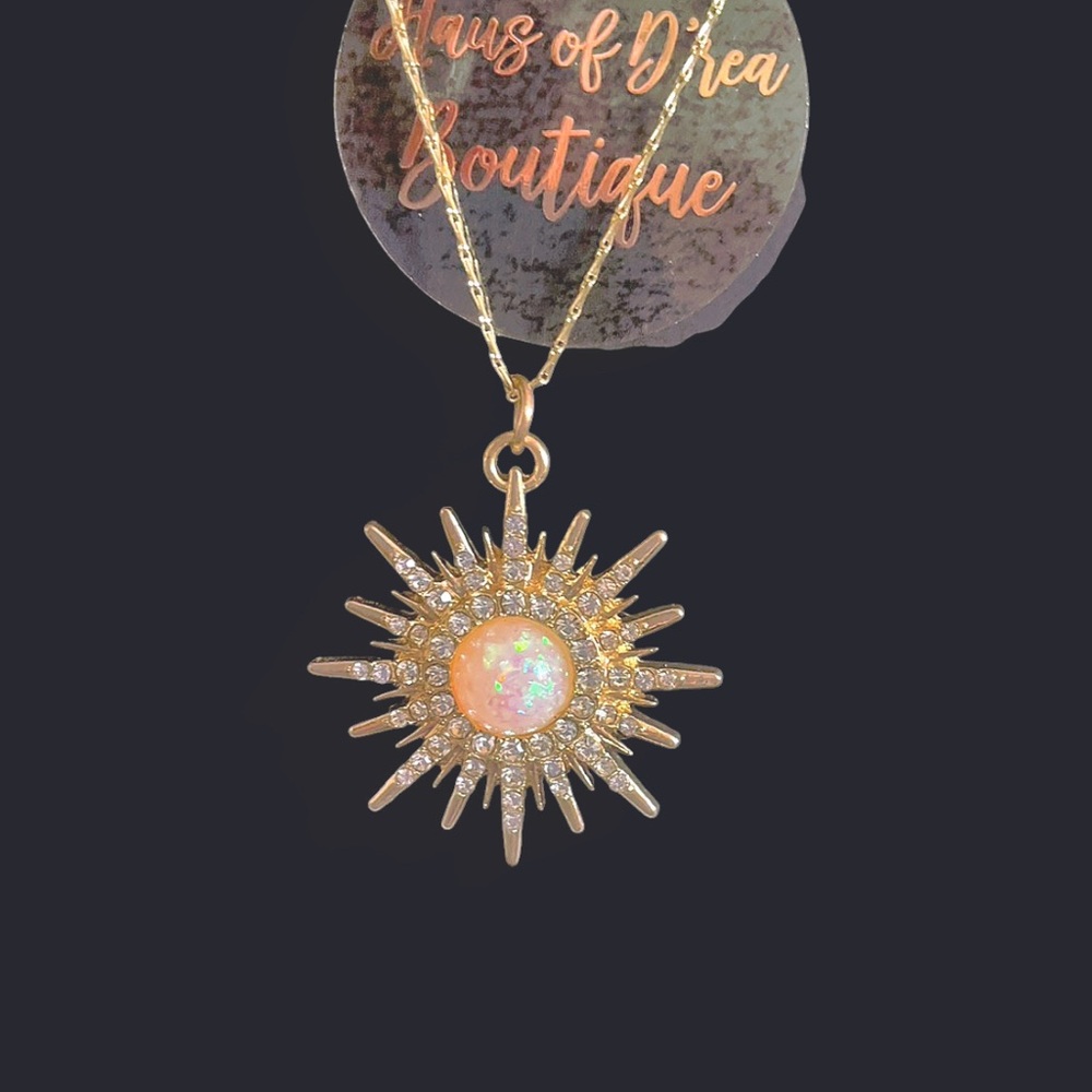 Gold Sunburst Opal Pendant Necklace - Picture 3 of 3